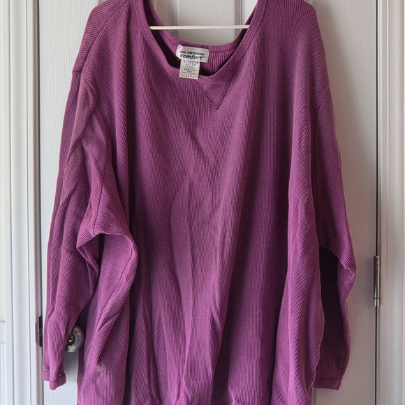 All American Comfort Tops - Comfort Wash Ribbed Pullover Sweatshirt in Magenta